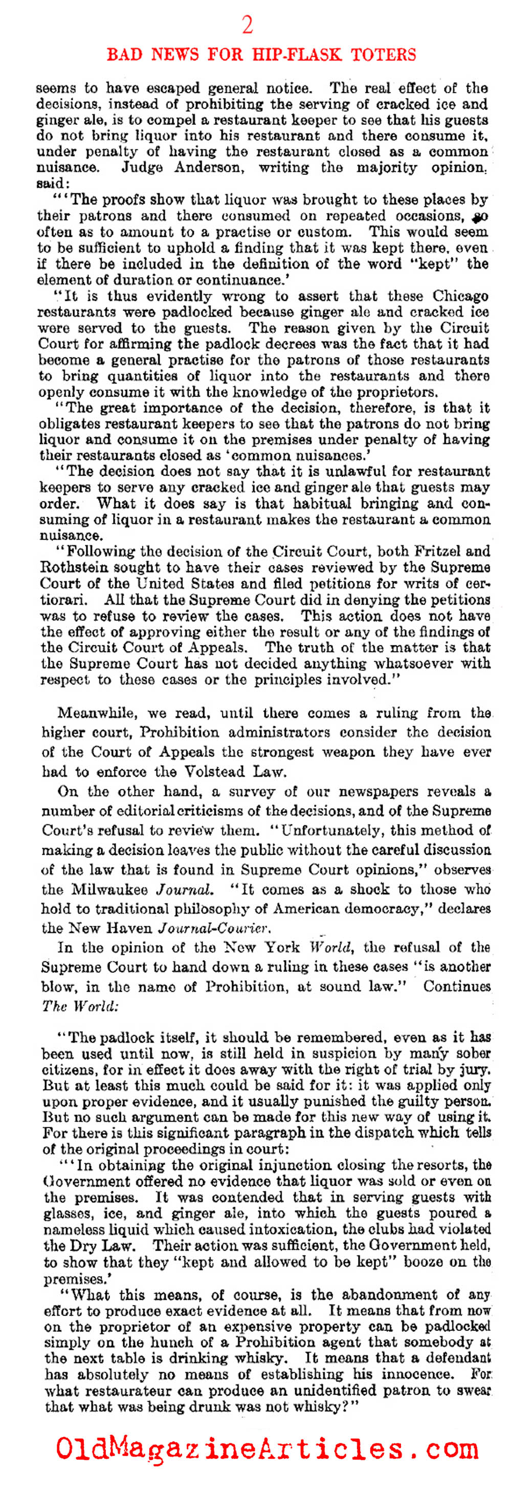 Congress Adresses the Problem of the Hip-Flask (Literary Digest, 1927)